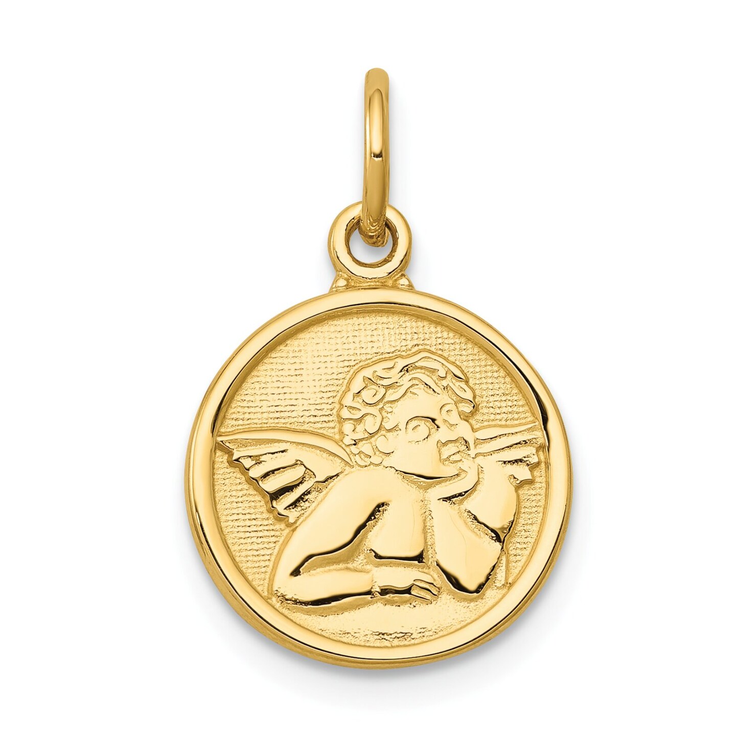 14K Yellow Gold Angel Charm Pendant Religious Jewerly 21mm x 13mm