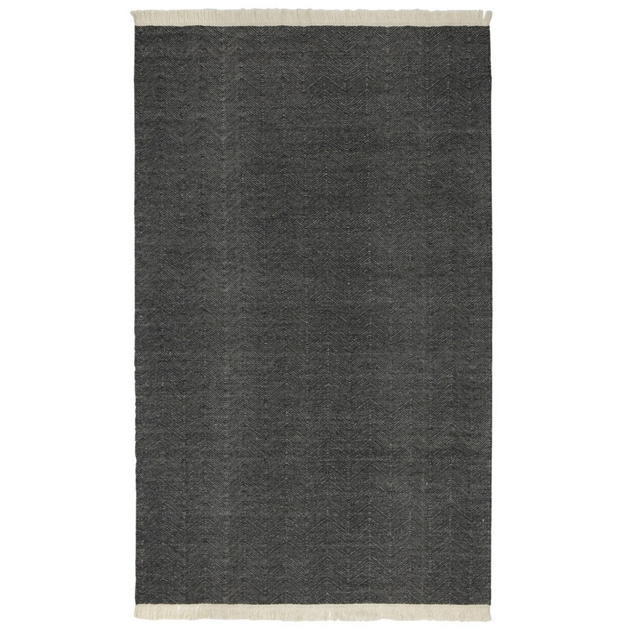 Saltoro Sherpi Lusia 2 x 3 Area Rug, Handwoven Soft Fringes, Herringbone, Charcoal Gray-