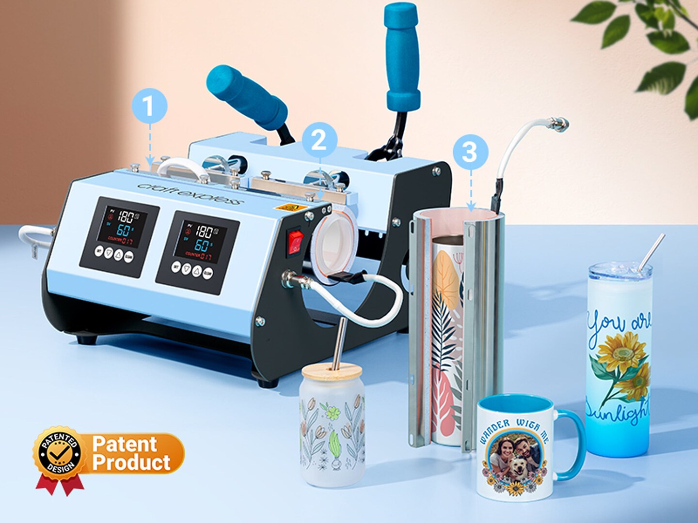 3-in-1 Two Station Mug Press Press - Blue
