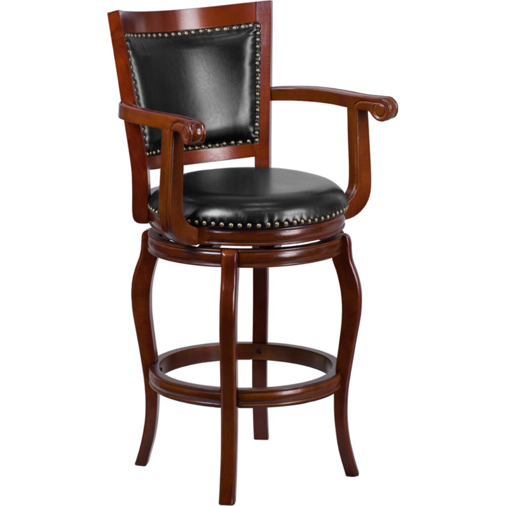 Flash Furniture 30 High Cherry Wood Barstool with Black Leather Swivel Seat TA-21259-CHY-GG
