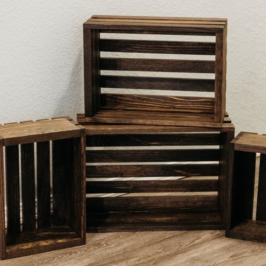 Mowoodwork Set of 4 Decorative wood crate stained dark walnut with the Rustic vintage look