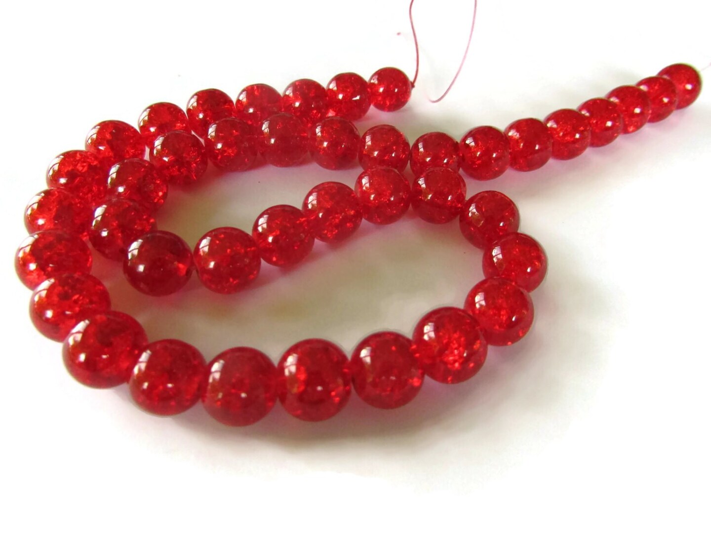 10mm Red Crackle Glass Round Beads