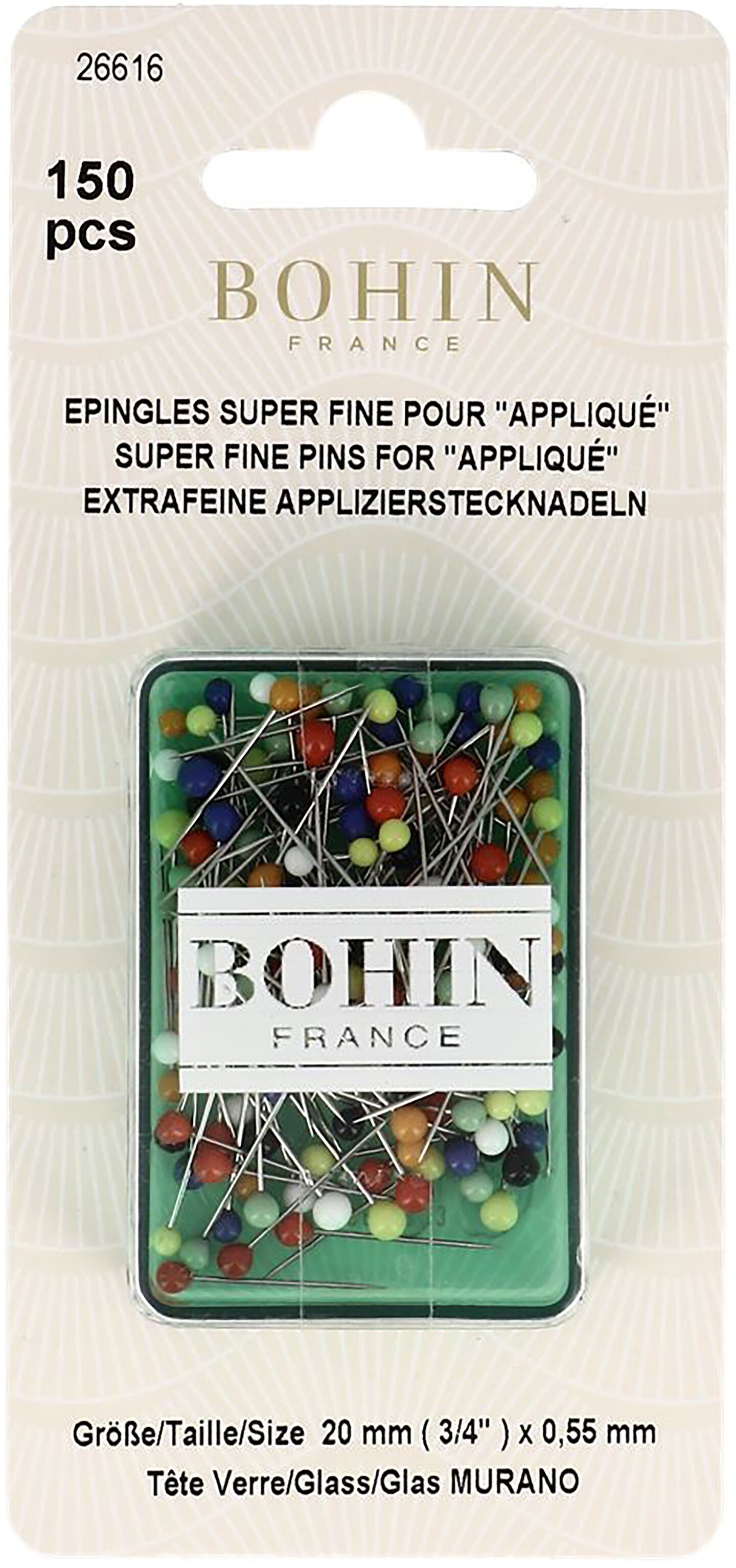 Bohin Glass Head Applique Pins-Size 12 150/Pkg