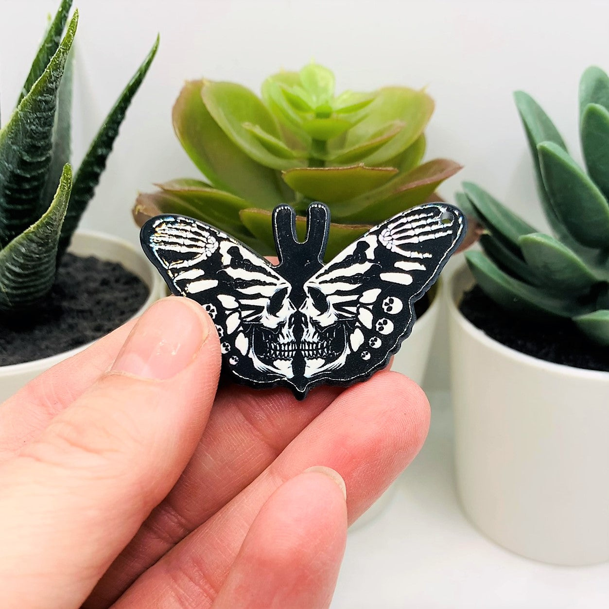 1, 4 or 20 Pieces: Black and White Moth with Bones - Double Sided!