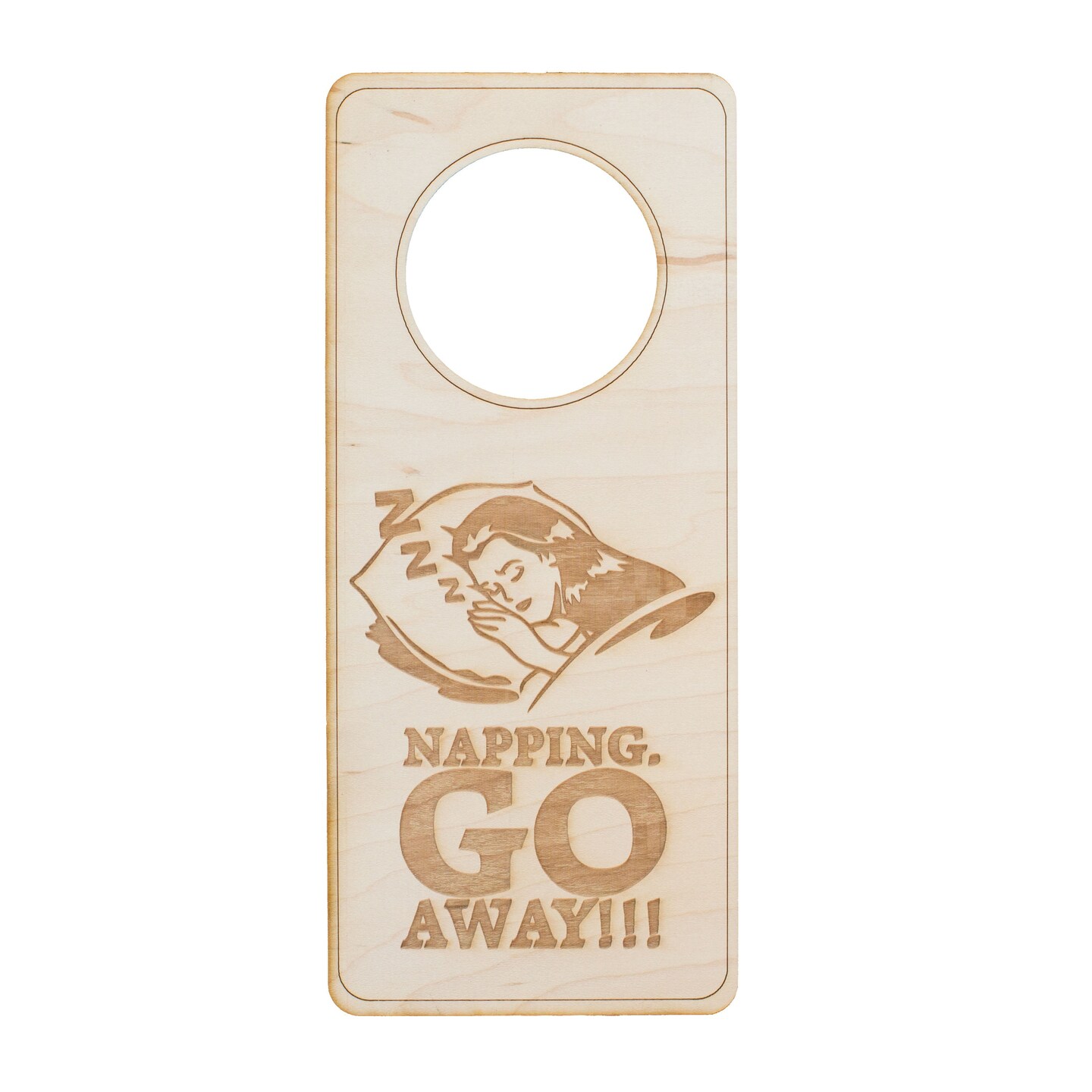 Door Hanger - Napping Go Away 9x4in Raw Wood Door Hanger - Napping Go Away 9x4in Raw Wood