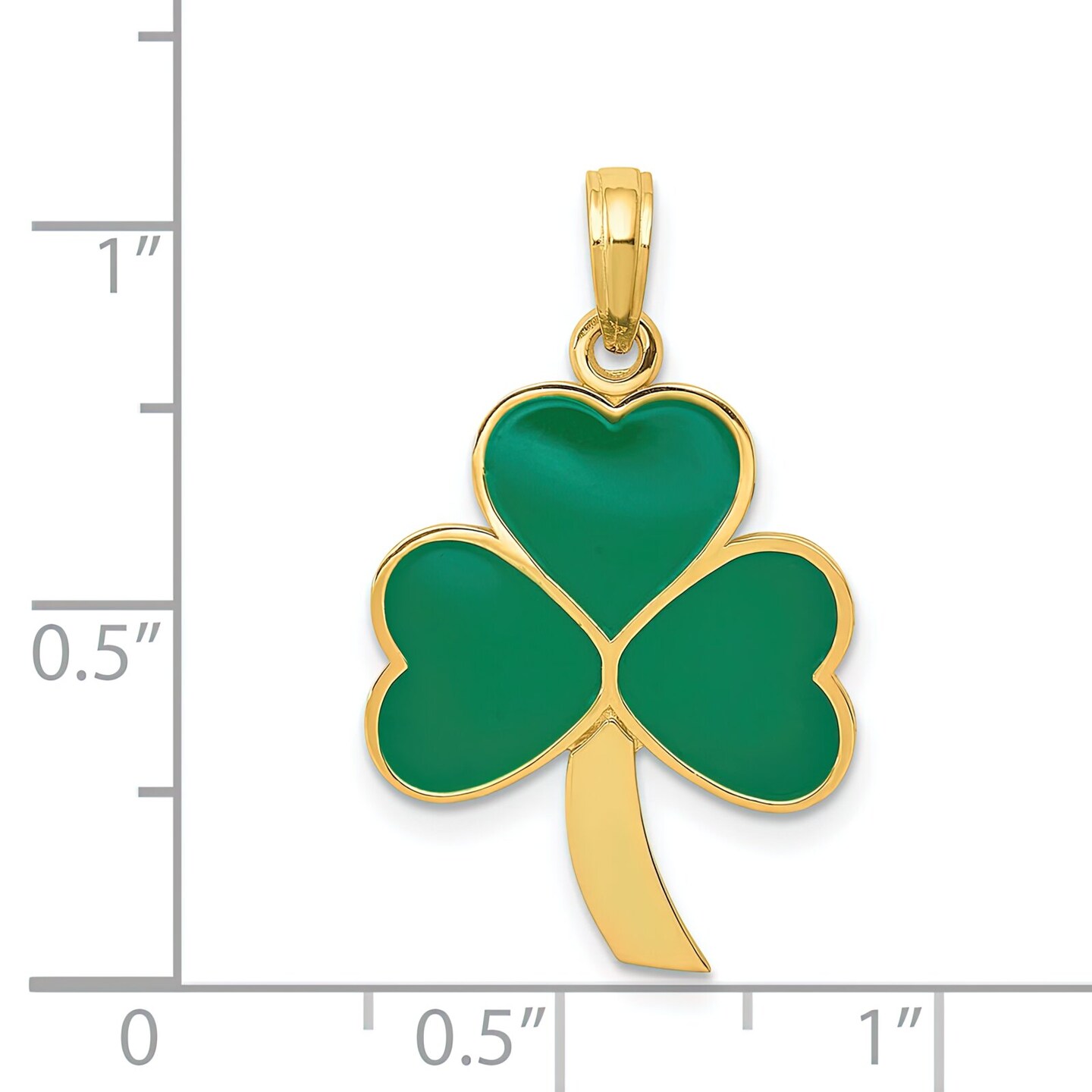 14K Gold Green Enameled Shamrock Charm Irish Pendant Jewerly 30mm x 15mm