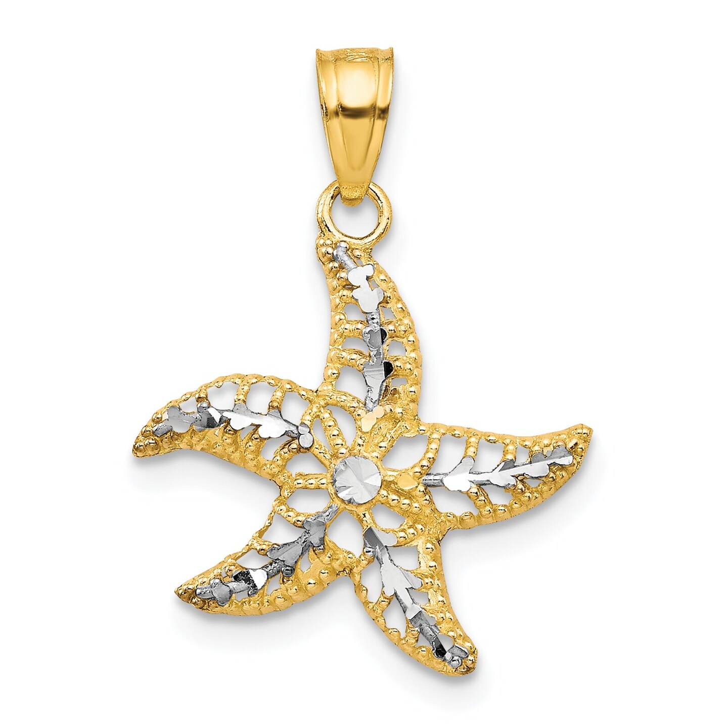 10K Gold &#x26; Rhodium Plated Starfish Charm Pendant Jewelry 20mm x 16mm