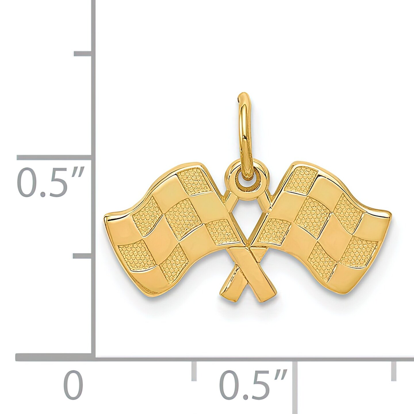 14K Yellow Gold Racing Flags Charm Pendant Jewelry 15mm x 19mm