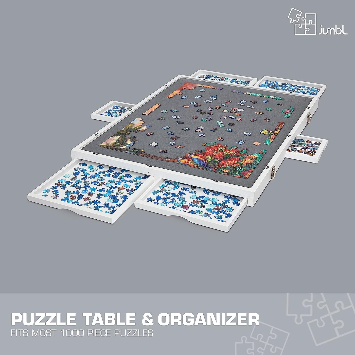 Jumbl 1500 Piece Puzzle Board 27&#x201D; x 35&#x201D; with Drawers and Removable Cover