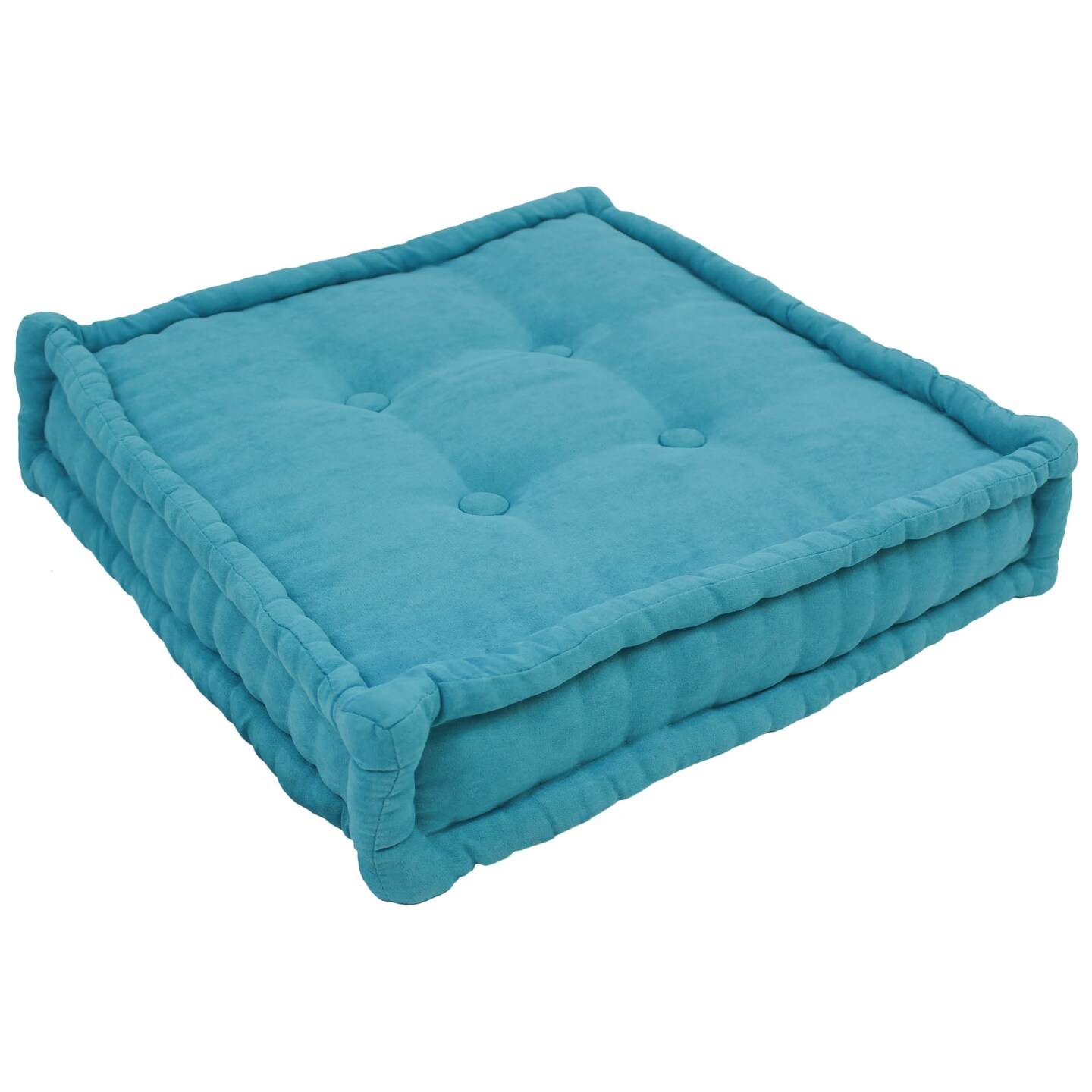 20-inch Square Corded Floor Pillow with Button Tufts - Aqua Blue