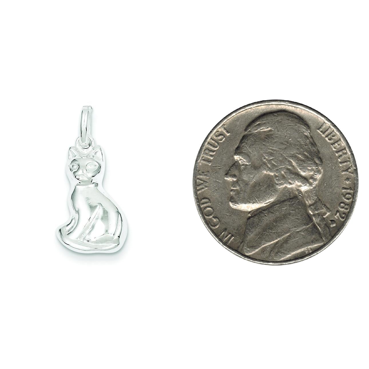 Sterling Silver Cat Charm Pendant Kitty Jewelry 18mm x 11mm