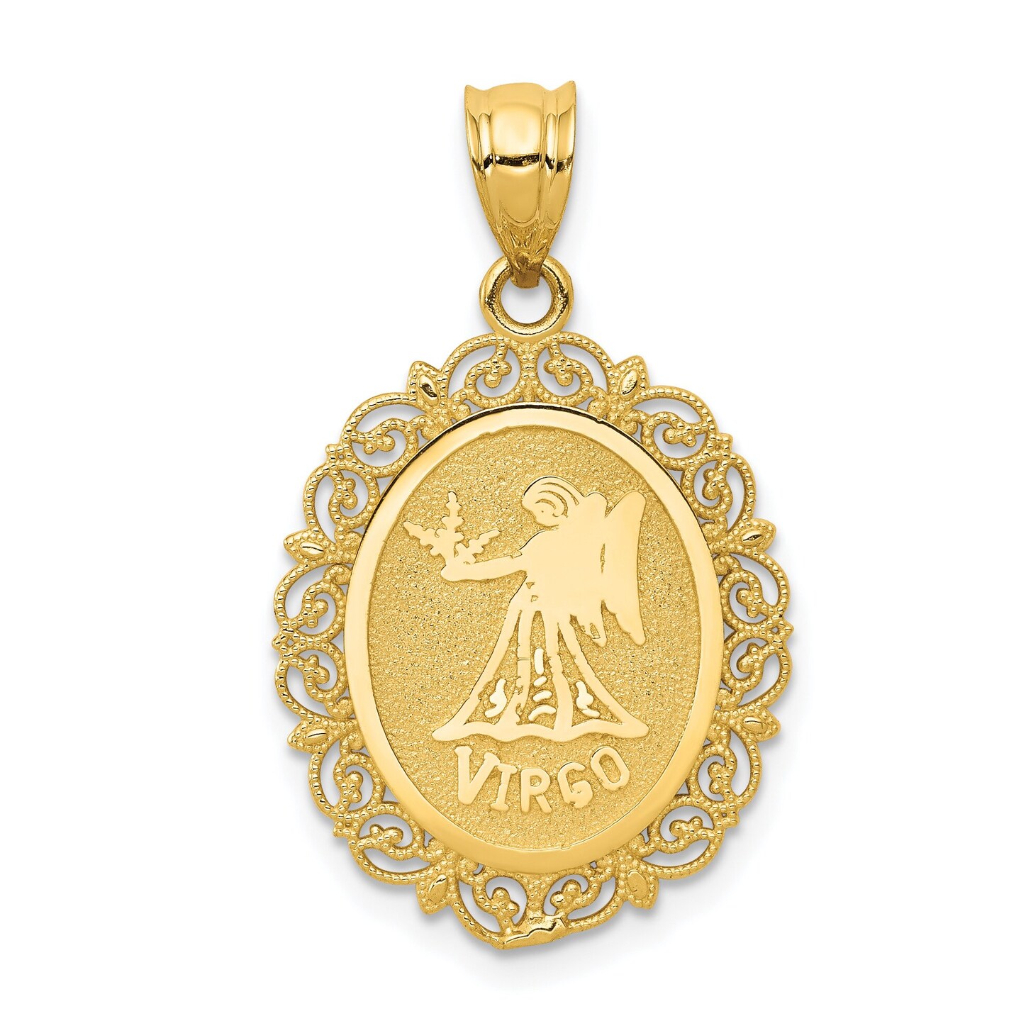 14K Satin Gold Virgo Zodiac Oval Charm Pendant Jewelry 25mm x 18mm