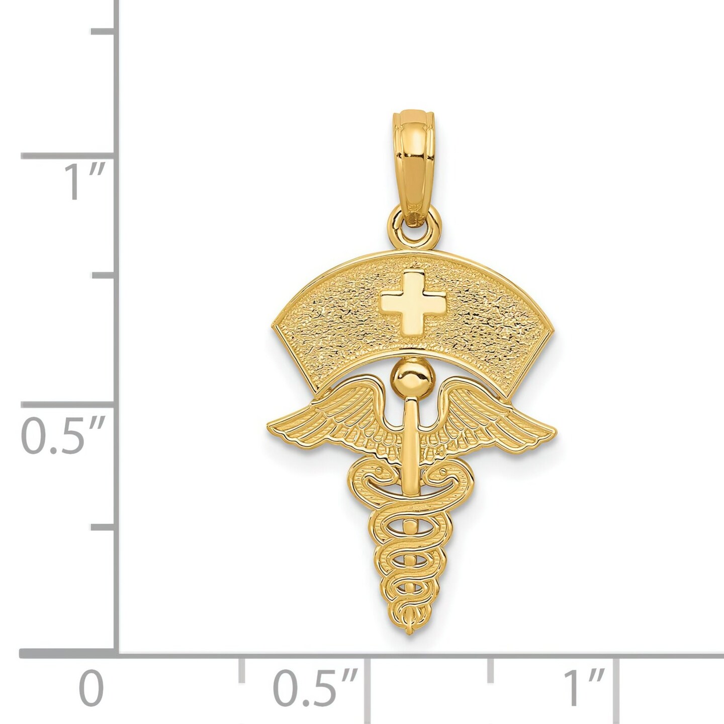 14K Gold Nurses Cap & Caduceus Charm Nursing Pendant 30 X 15mm Jewerly