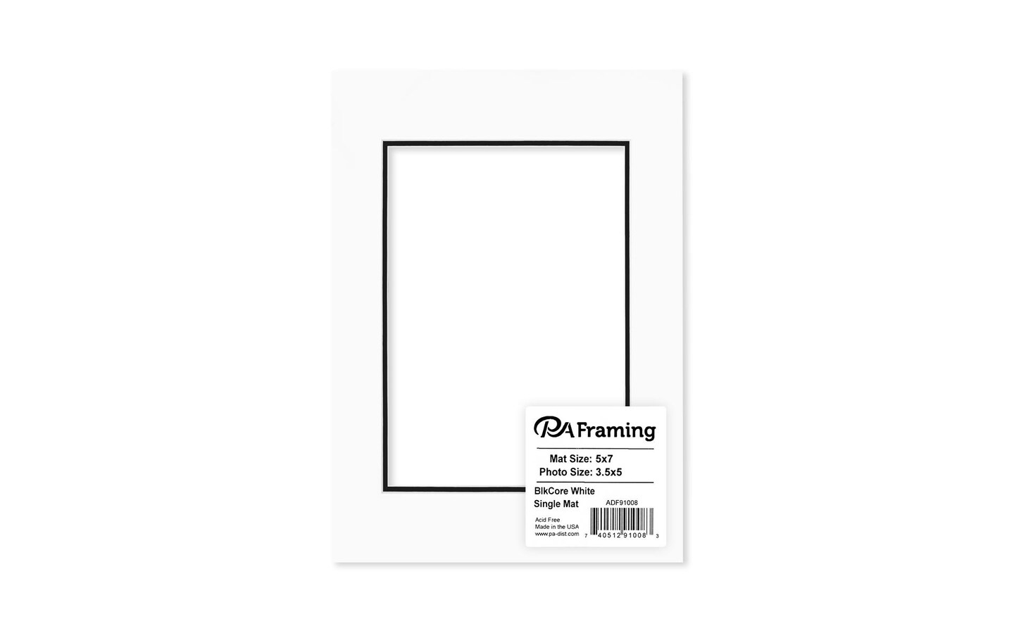 PA Framing Acid Free Photo Mat Board, 5&#x22; x 7&#x22; frame for 3.5&#x22; x 5&#x22; inches picture mats, beveled white mats with black core fits 5x7 frame with opening for 3.5x5 photos