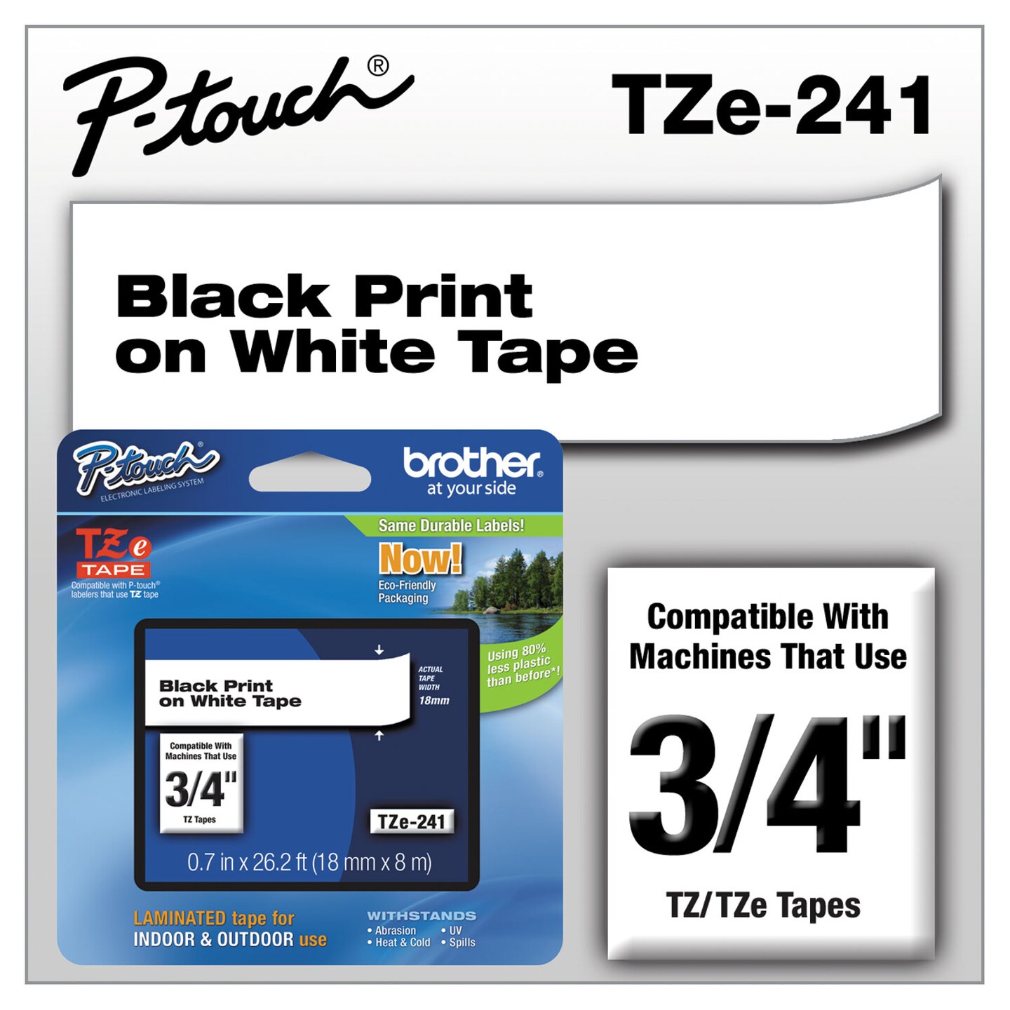 Brother TZe Standard Adhesive Laminated Labeling Tape 0.7 x 26.2 ft Black on White