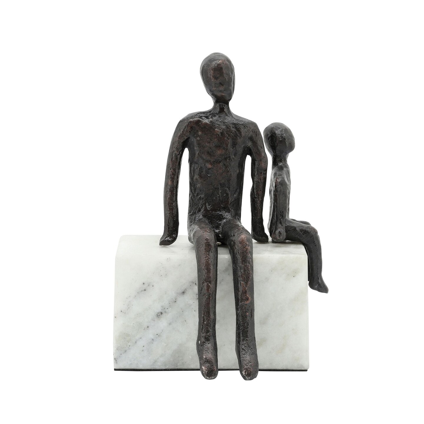 Kingston Living Dad and Son Sitting on Marble Base Tabletop Sculpture - 10&#x22; - Black and White