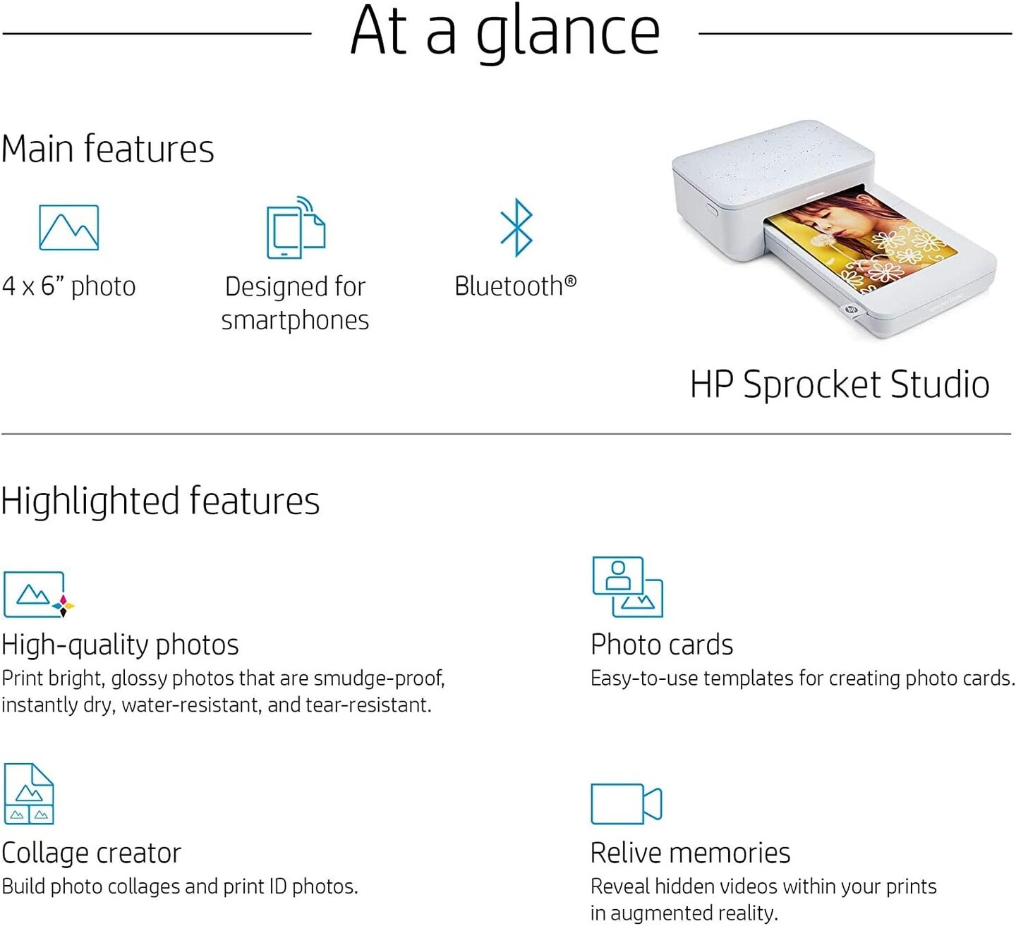 HP Sprocket Studio Portable Printer, 4x6&#x22; Instant Photo Printer for iOS &#x26; Android Devices