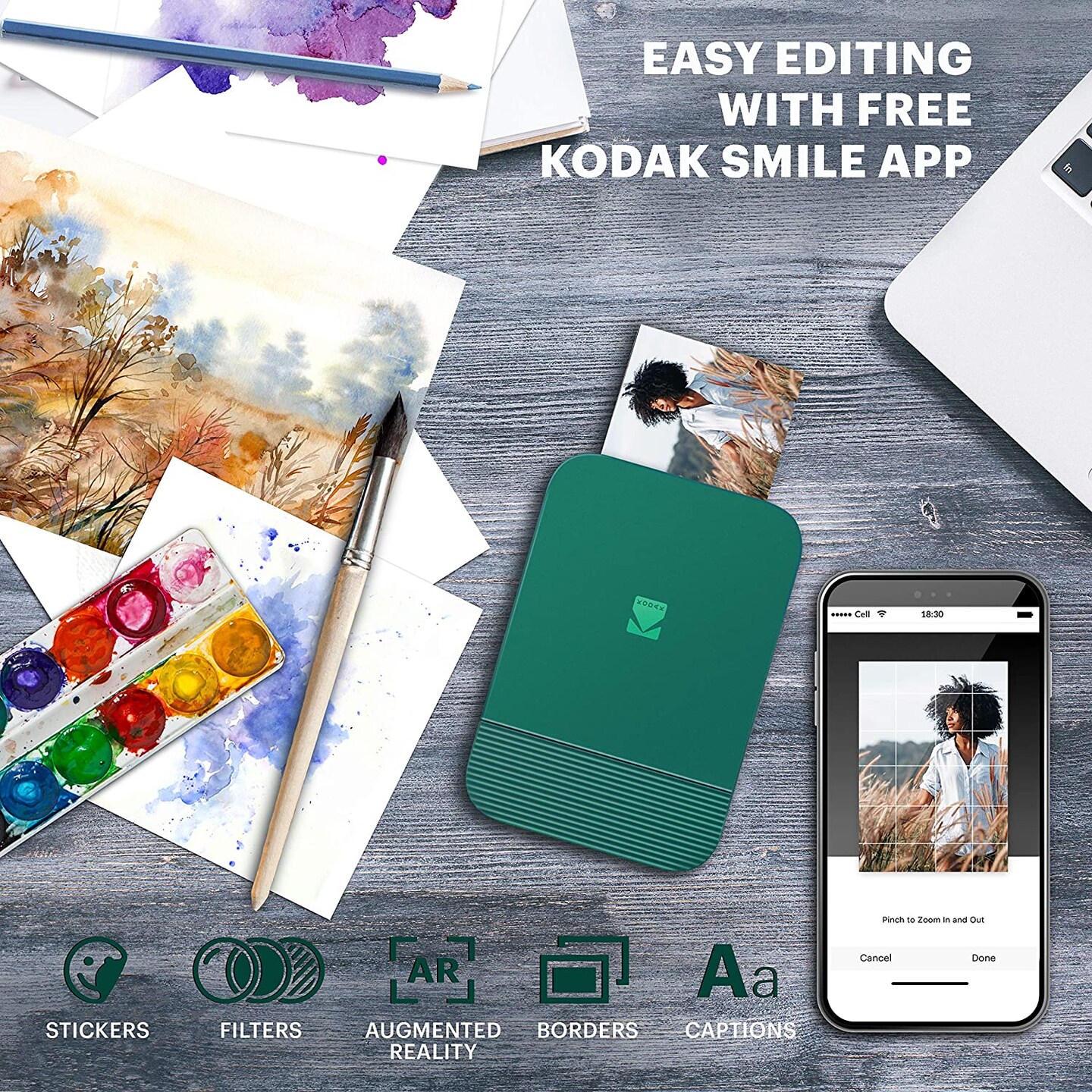 KODAK Smile - Imprimante Photo Instantanée Bluetooth Portable - Papier ZINK 2x3 Pouces - Noir Et Blanc