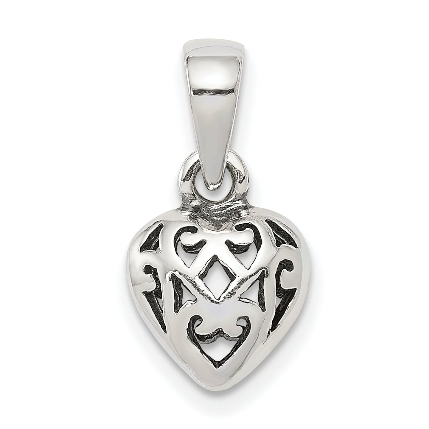 Sterling Silver Antiqued Puff Heart Charm Pendant Jewerly 12mm x 9mm