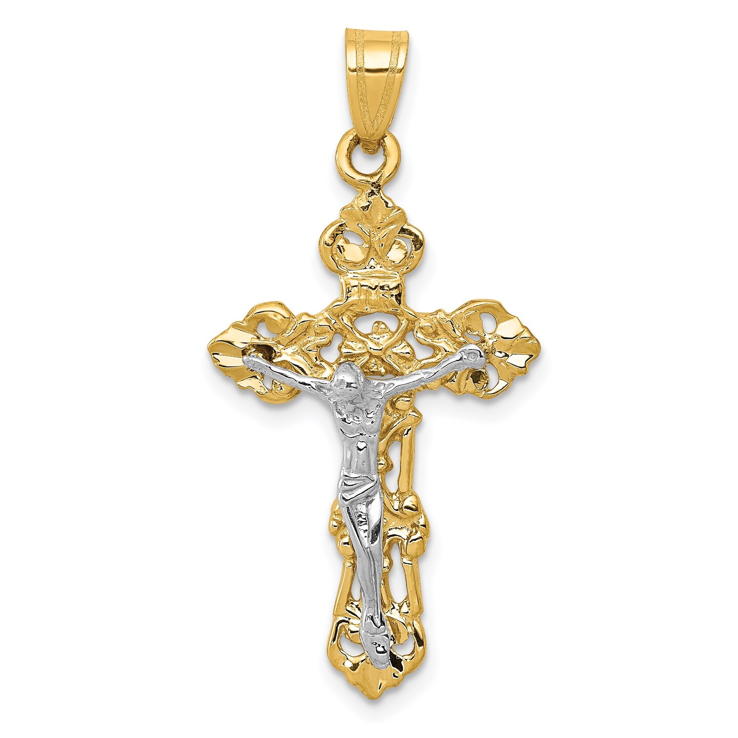 14K Two Tone Gold INRI Crucifix Pendant Jewelry 36.2mm x 17.8mm