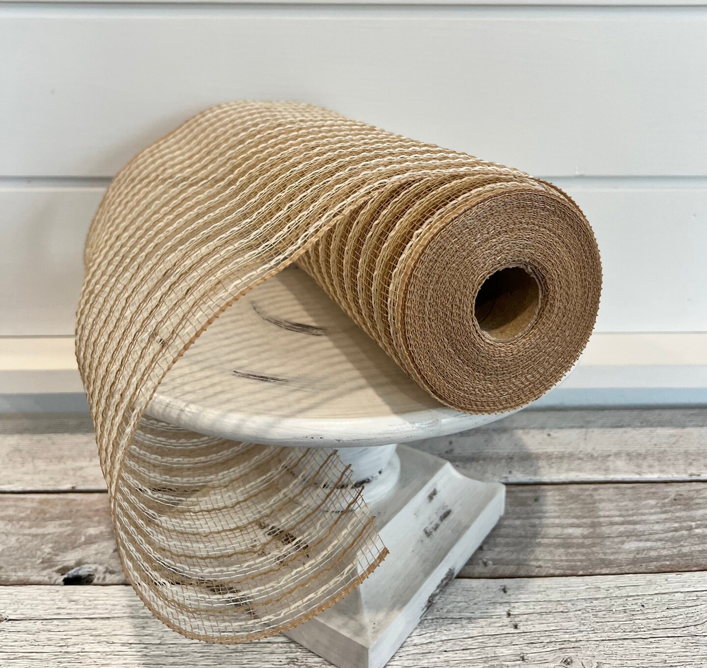 10.5&#x22;X10yd Poly/Faux Jute Mesh-Natural/Cream