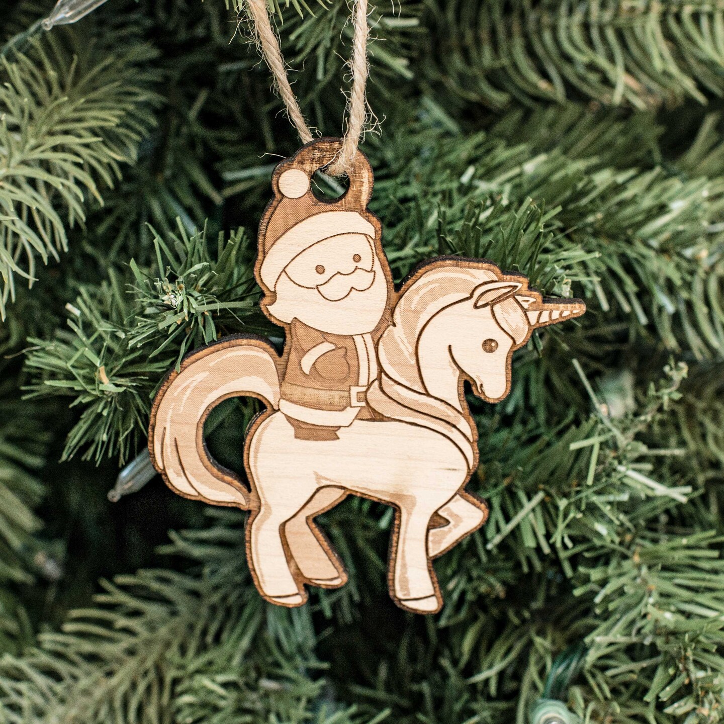 Ornament - Santa's Unicorn - Raw Wood 3x4in Ornament - Santa's Unicorn - Raw Wood 3x4in