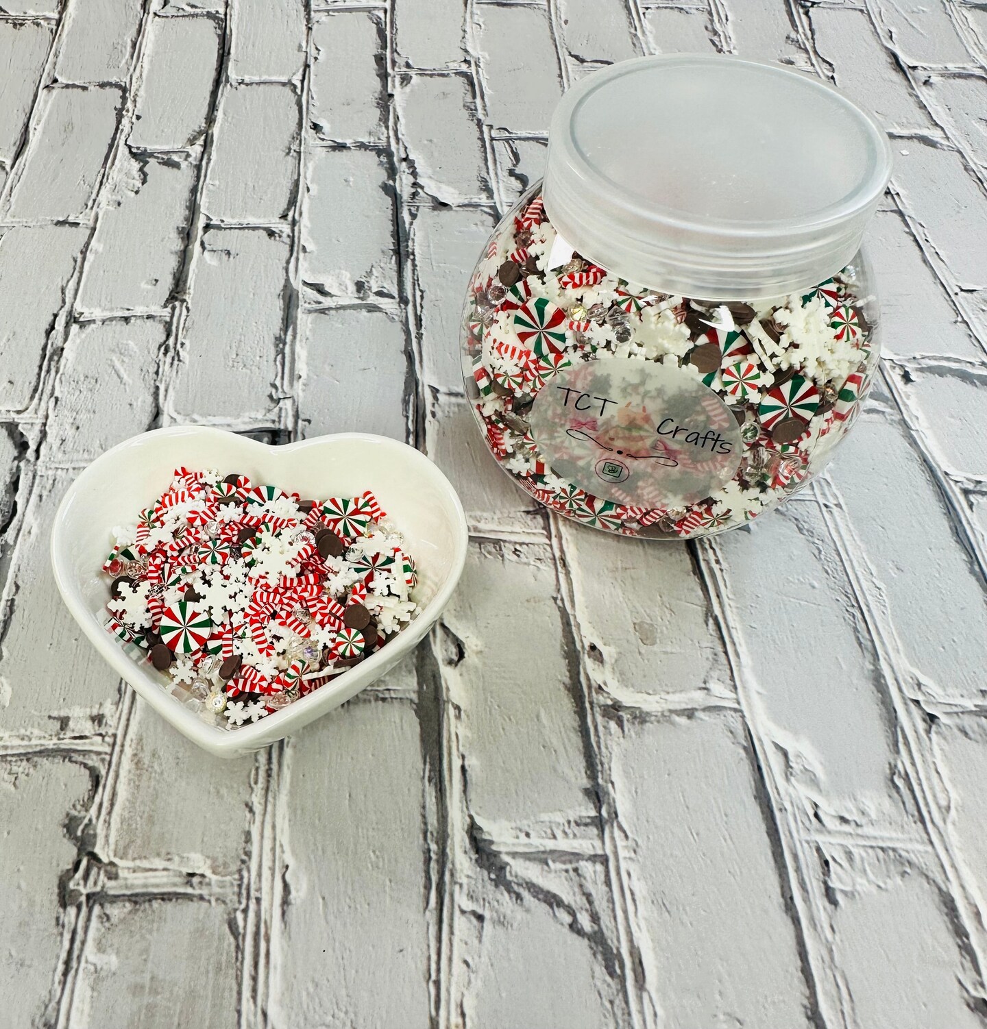 150g Christmas Holiday Polymer Clay Sprinkle Mix - Red, White, Green Peppermints &#x26; Candy Canes - Perfect for Fake Bakes, Clay Art, Slime - Festive and Joyful