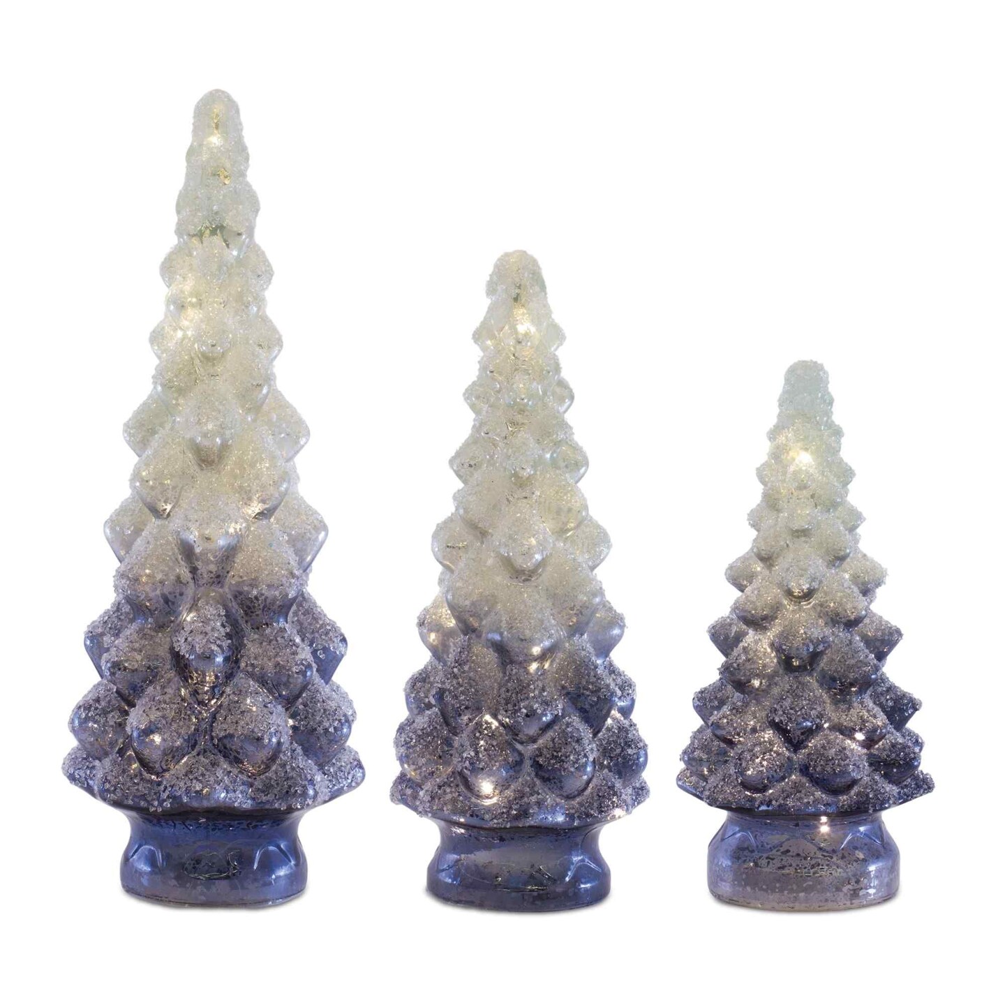 Melrose Set Of 3 Blue And Ivory LED Lighted Frosted Christmas Tree ...