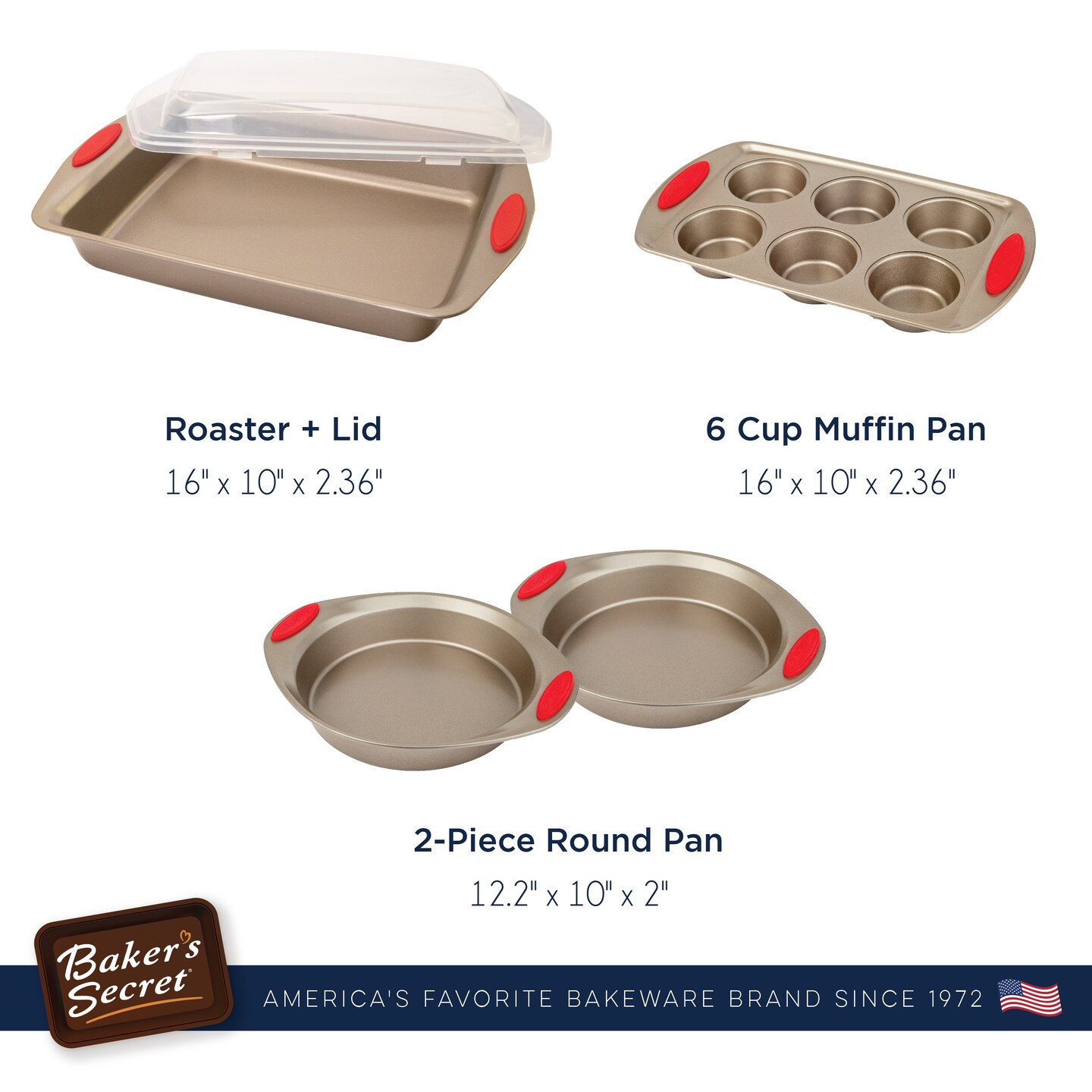 Baker's Secret 6 Cup Non-Stick Steel Muffin Pan with Lid