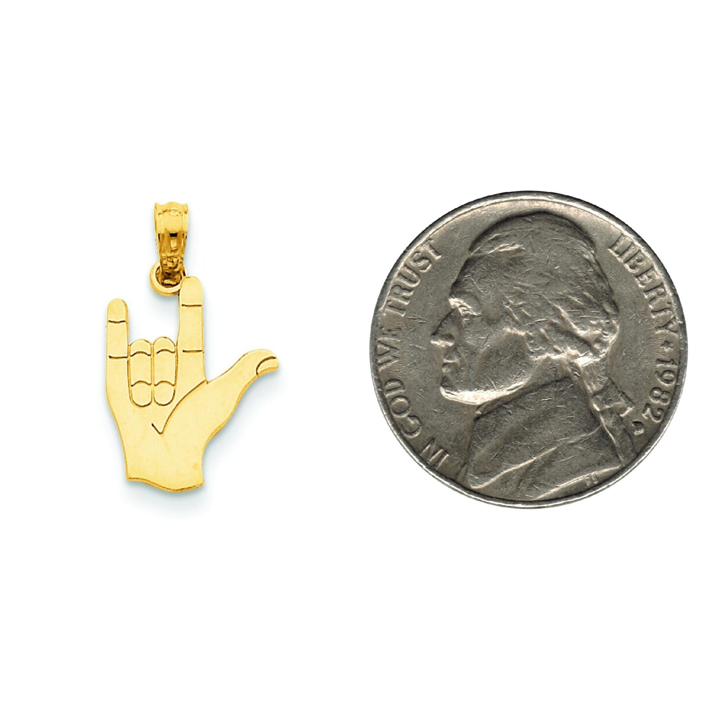 14K Gold I Love You Hand/ Sign Language Pendant Jewelry 20mm x 12mm
