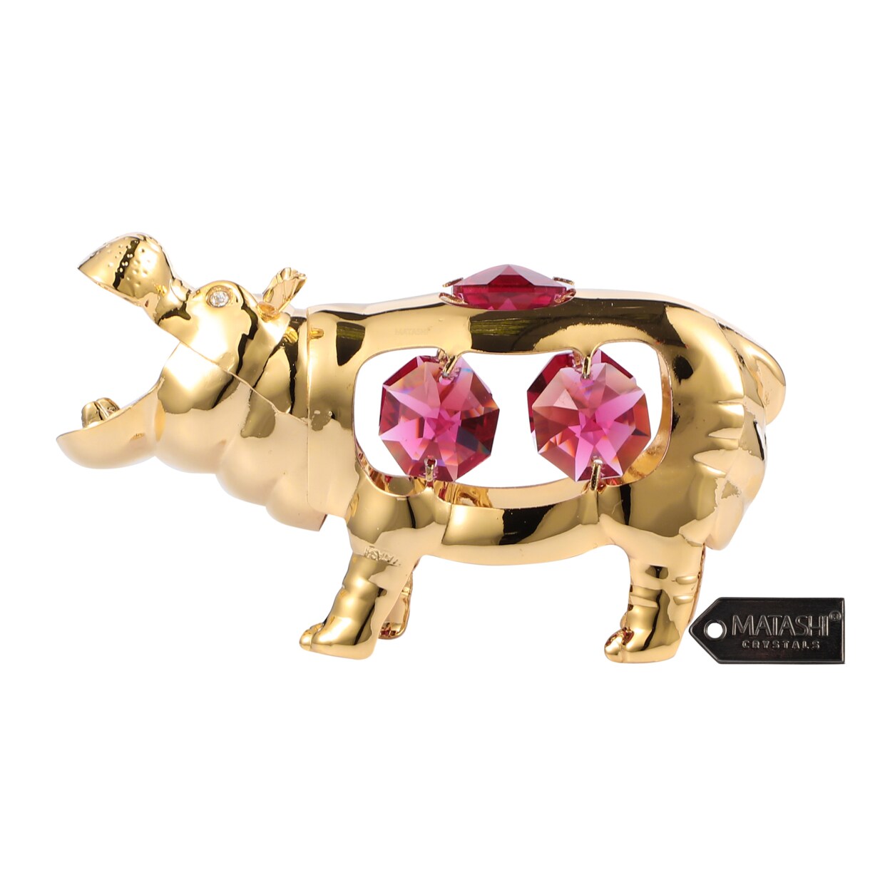 Matashi 24K Gold Plated Crystal Studded Open Mouth Hippo Ornament Holiday Decor Gift For Christmas Mothers Day Birthday