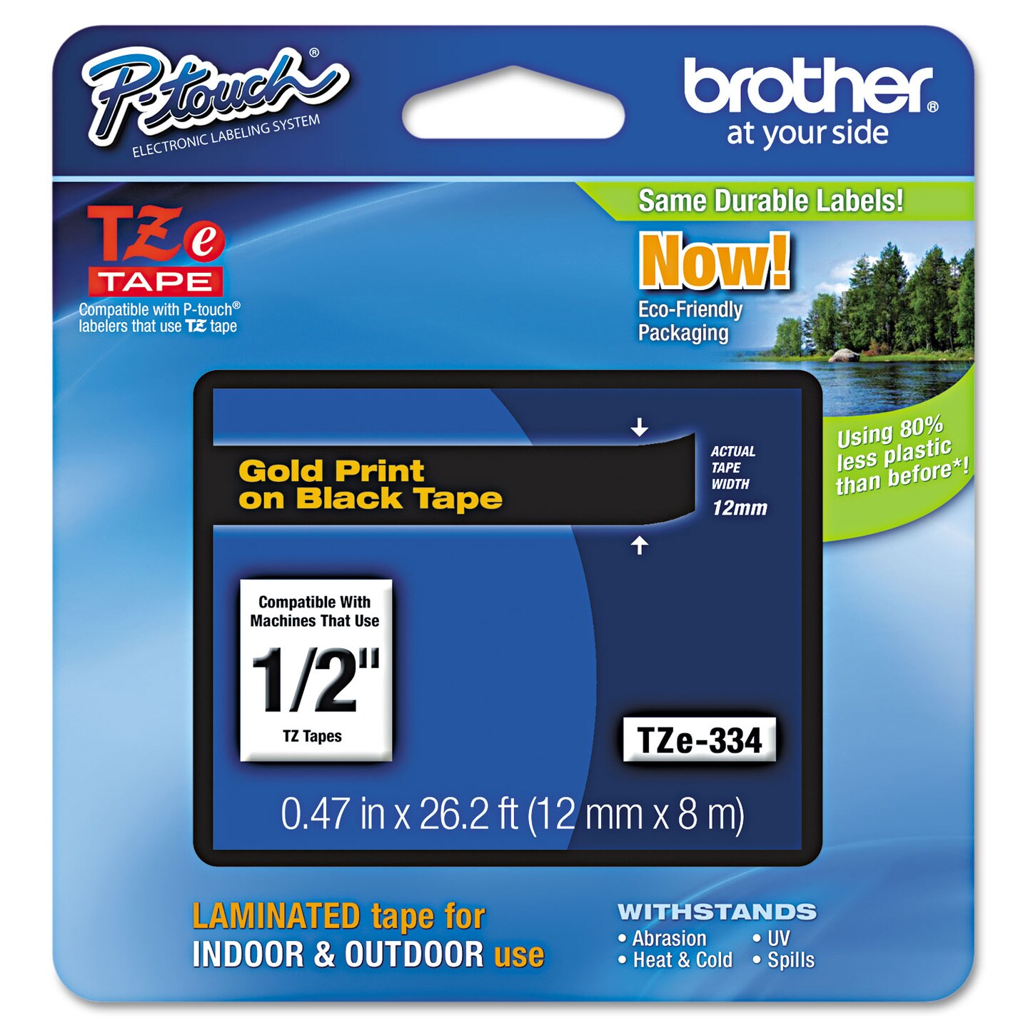 Brother TZe Standard Adhesive Laminated Labeling Tape 0.47 x 26.2 ft Gold on Black