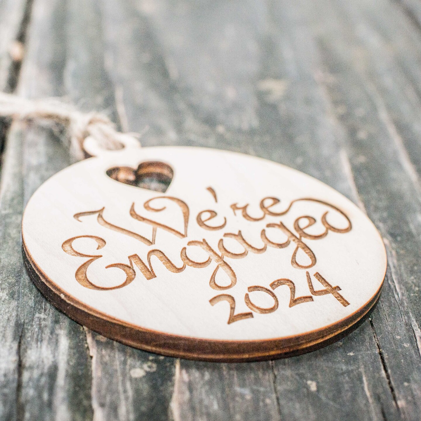 Ornament - We&#x27;re Engaged 2024 - Raw Wood 3x3in