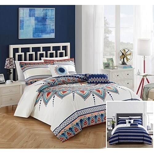 Chic Home   5 Piece Popo 100% Cotton 200 Thread Count Panel Frame Boho Printed REVERSIBLE Comforter Set