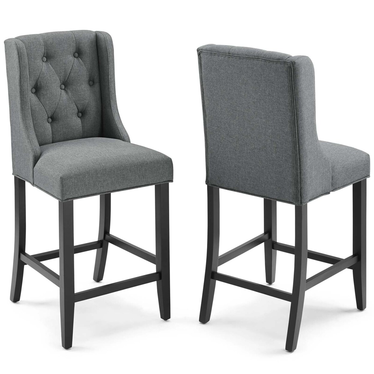 Modway Furniture Baronet Counter Bar Stool Upholstered Fabric Set of 2, Gray