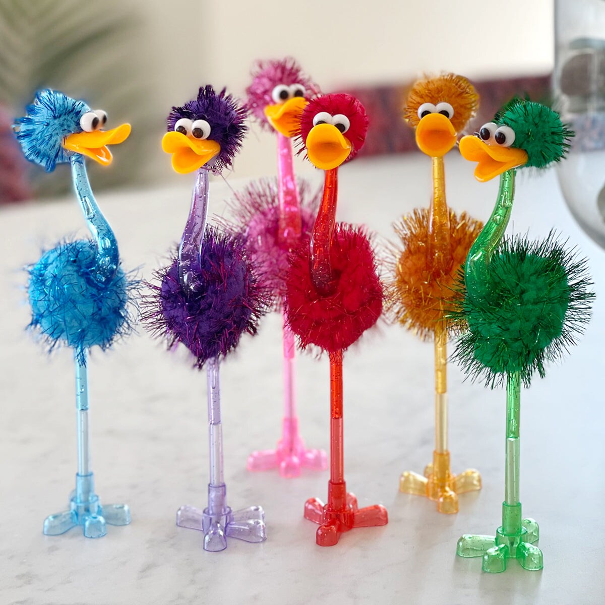 Wrapables Ostrich Ballpoint Pens, Novelty Pens for Office and Party Favors (Set of 6)