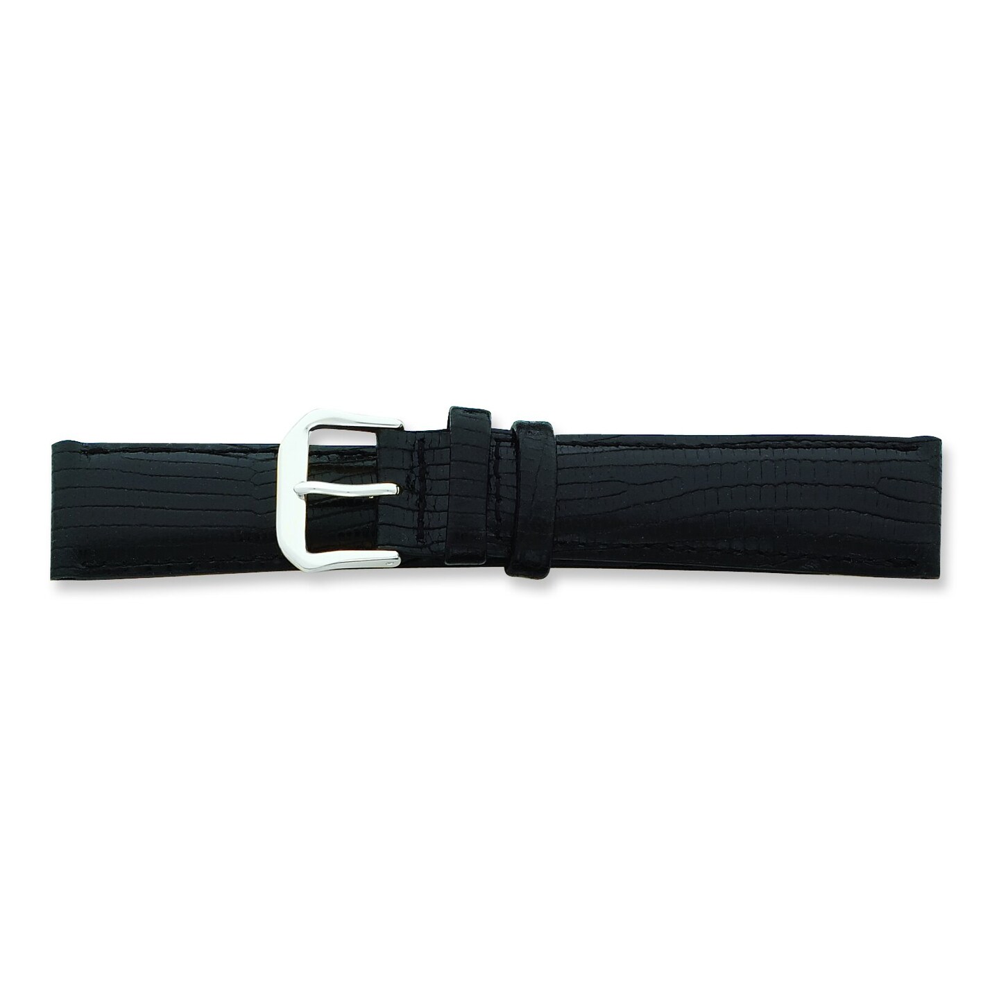 de Beer Black Snake Grain Leather Watch Band 14mm Silver Color