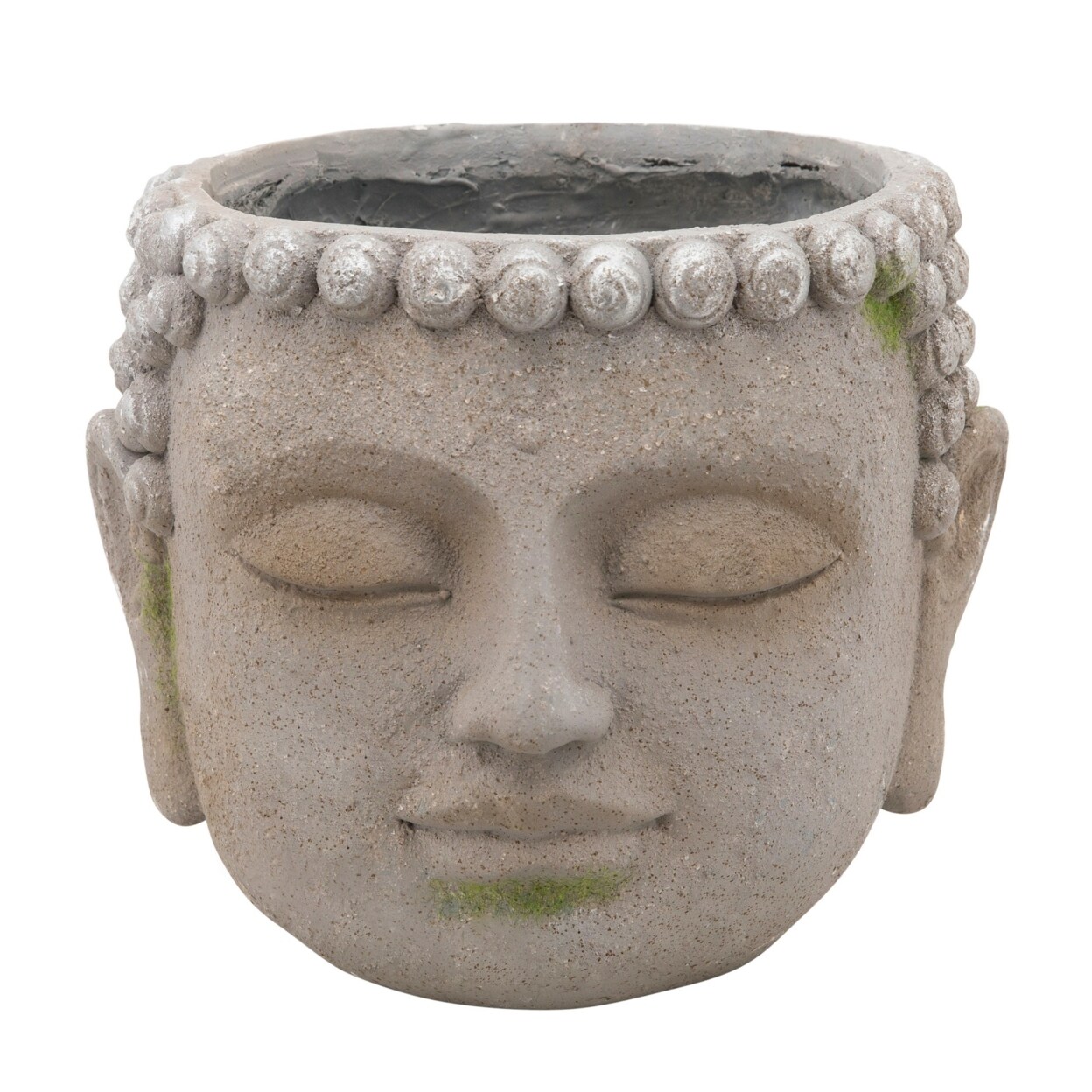 Saltoro Sherpi Buddha Head Design Resin Planter with Round Opening, Gray-
