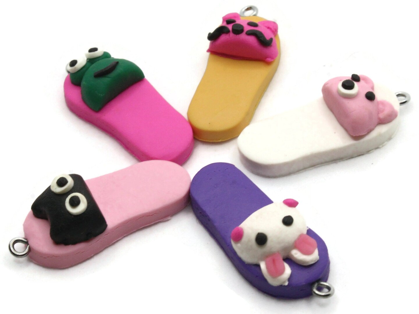 5 34mm Mixed Animal Miniature Slipper Polymer Clay Charms