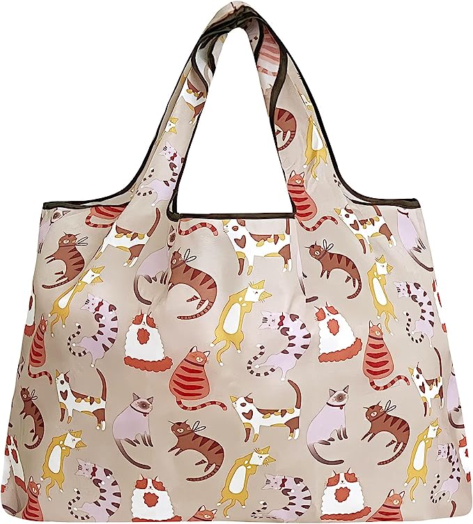 Wrapables Large Foldable Tote Nylon Reusable Grocery Bags, 5 Pack