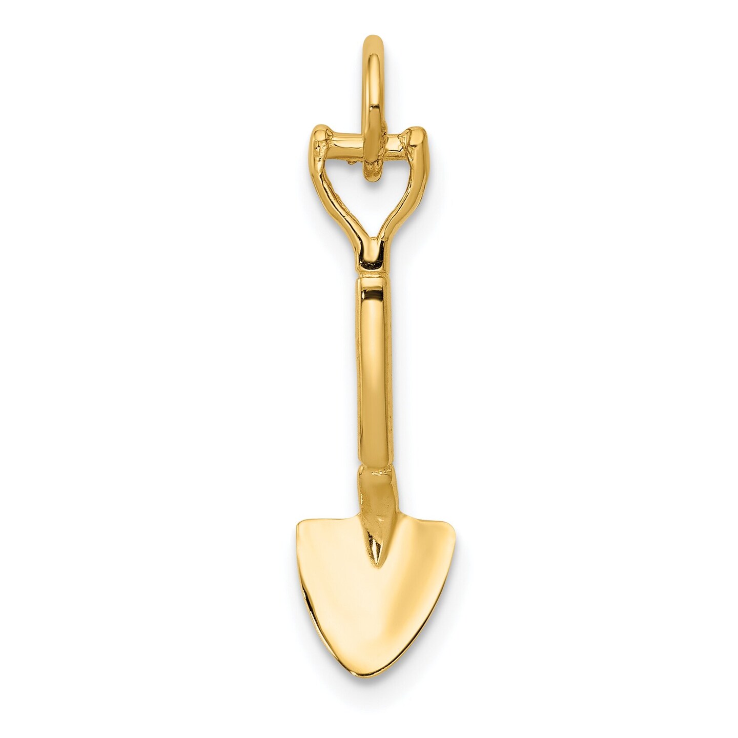 14K Yellow Gold 3D Spade Charm Shovel Garden Jewelry 20mm x 4mm