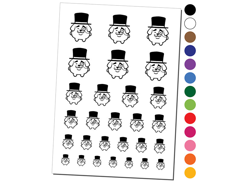 Weird Fancy Gentleman Dog Pup Top Hat Monocle Temporary Tattoo Water Resistant Fake Body Art Set Collection