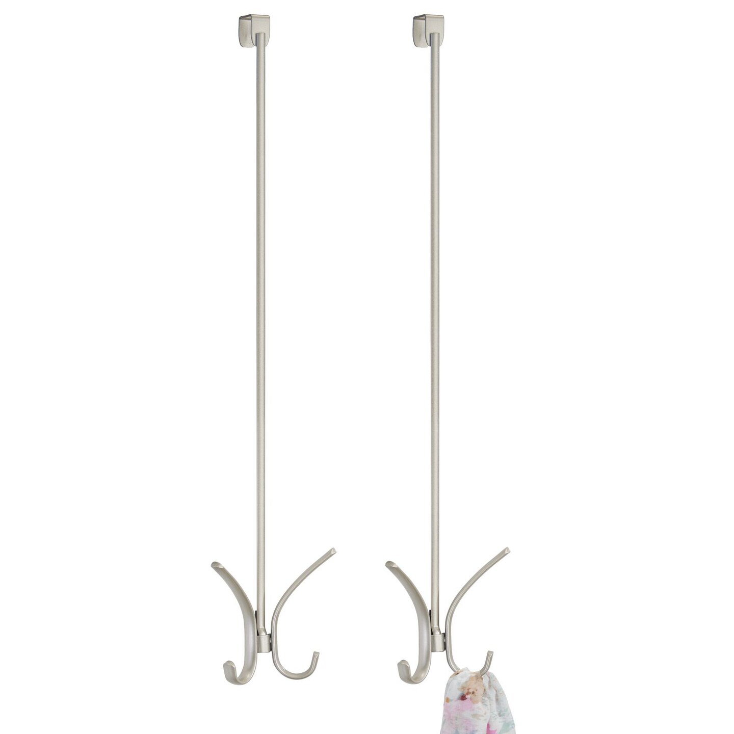mDesign Metal Over Door Quad 4 Hook Storage Organizer Rack, Tall, 2 Pack
