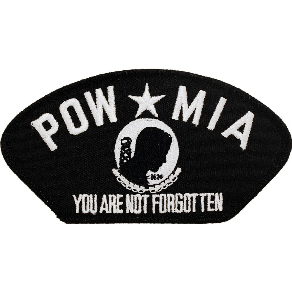 POW MIA Hat Patch Black &#x26; White 2 3/4&#x22; x 5 1/4&#x22;