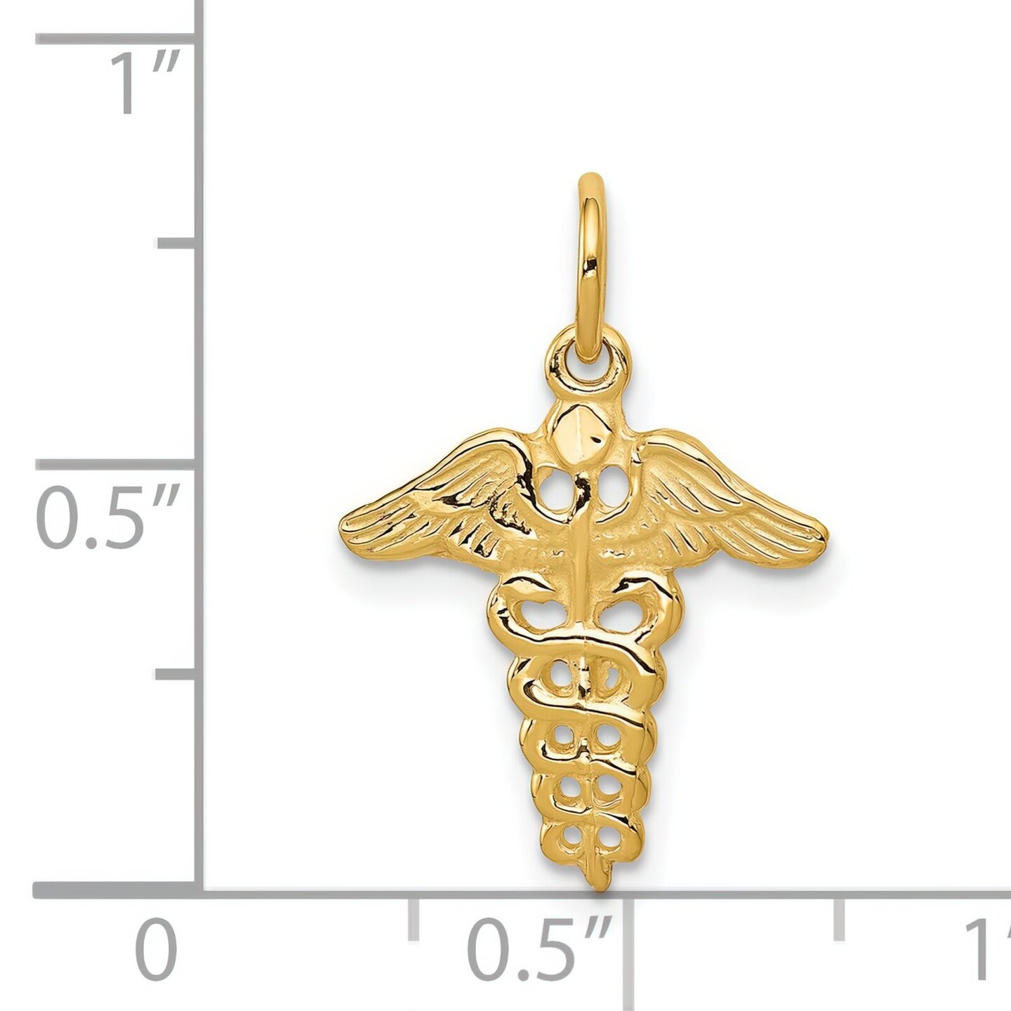 14K Yellow Gold Caduceus Symbol Charm Medical Jewelry 20mm x 14mm