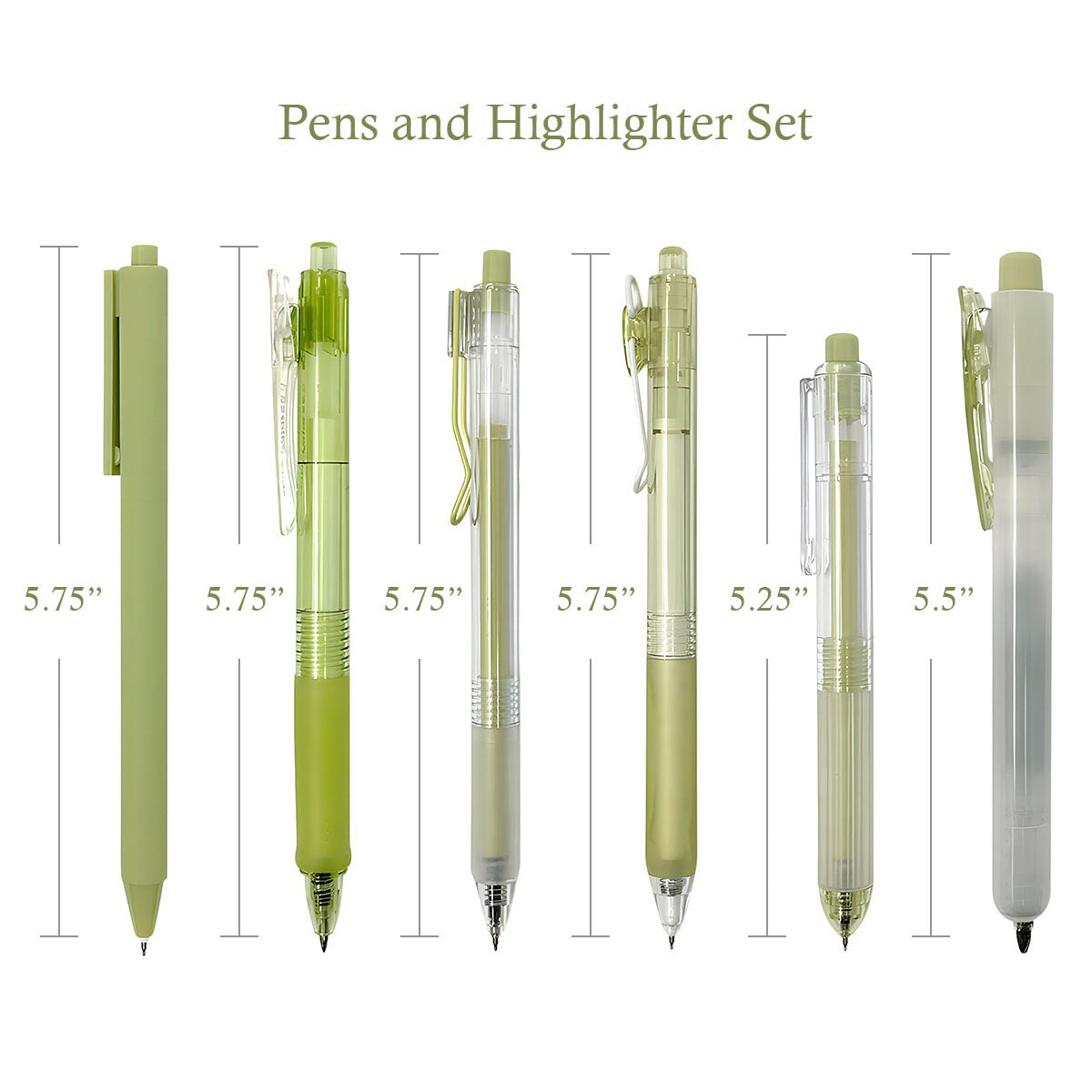 Wrapables Retractable Rollerball Pens and Highlighter Set, 0.5mm Black Gel Ink Pens for Home, Office, Stationery (Set of 6)