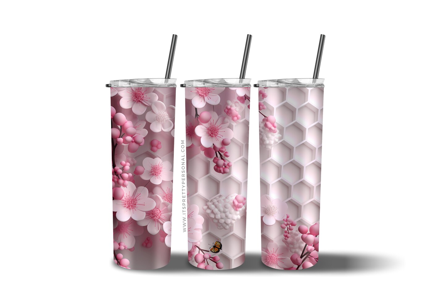 #148 WHITE- 20oz -Pink Bee Hive Wrap 9.4" x 8" Pattern Vinyl Wrap