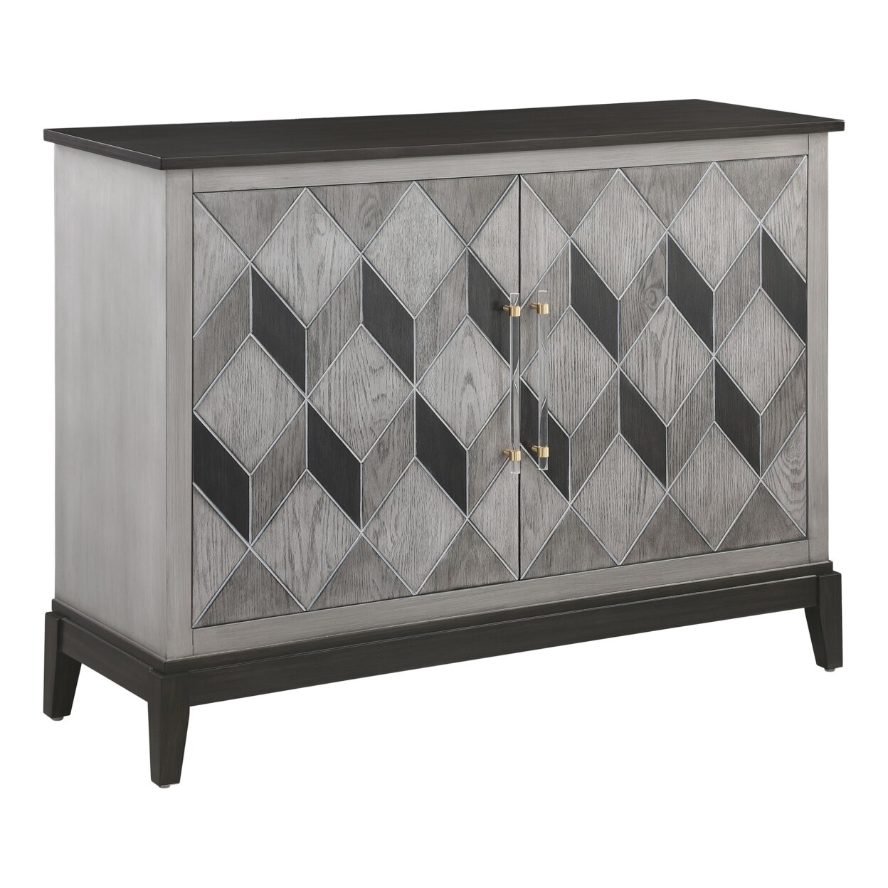 Saltoro Sherpi 47 Inch Accent Cabinet, Chevron Front and Tapered Legs, Black and Gray-