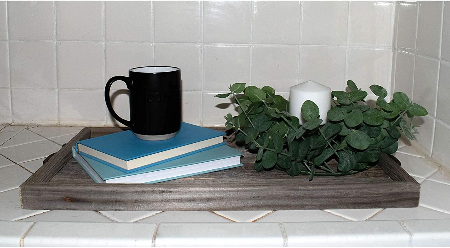 Rustic Farmhouse Large Decorative 24.5 in. x 13 in. Reclaimed Wood Breakfast Platter Tray