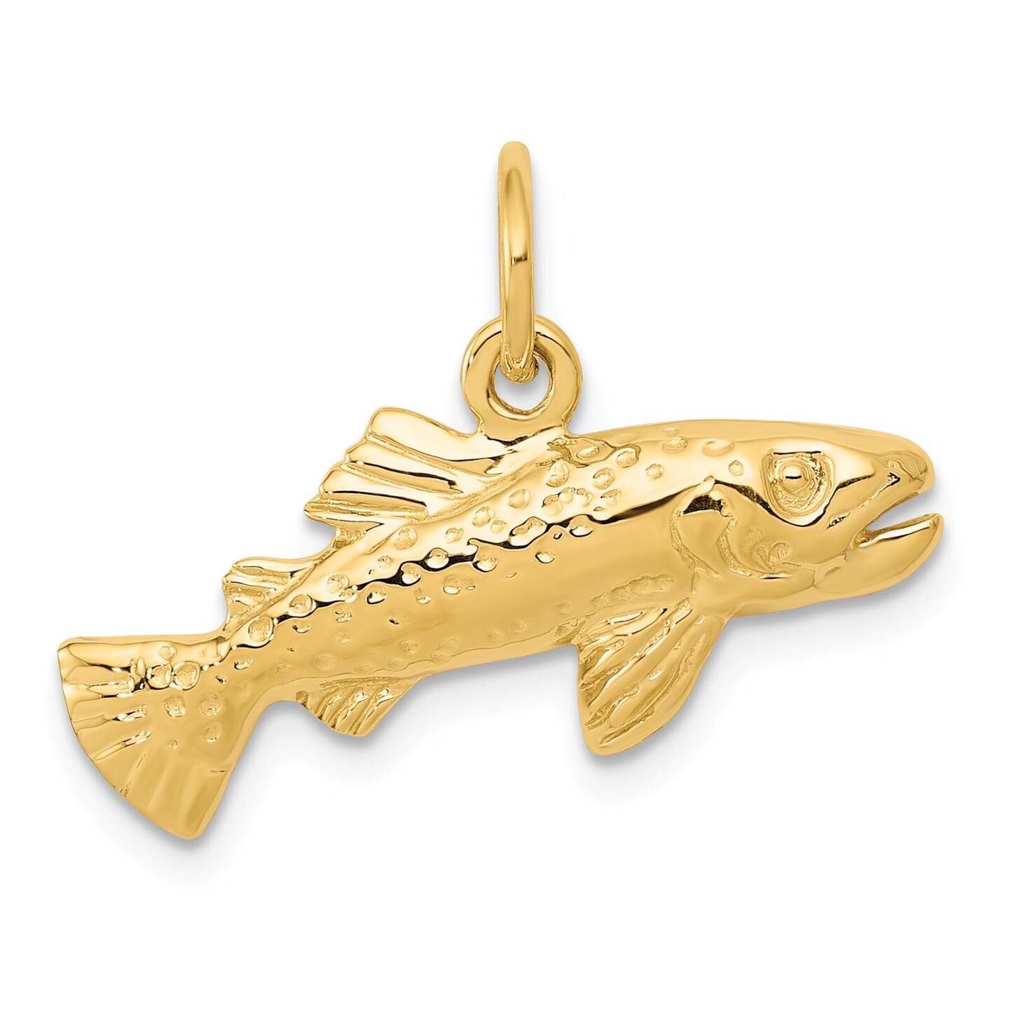 14K Yellow Gold Trout Fish Charm Fishing Pendant Jewerly 16mm x 24mm